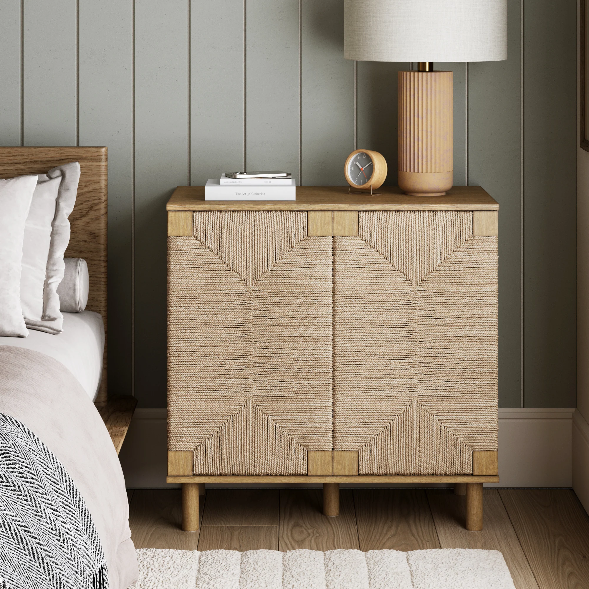 Wood & Seagrass Storage Cabinet Brown - Image 3