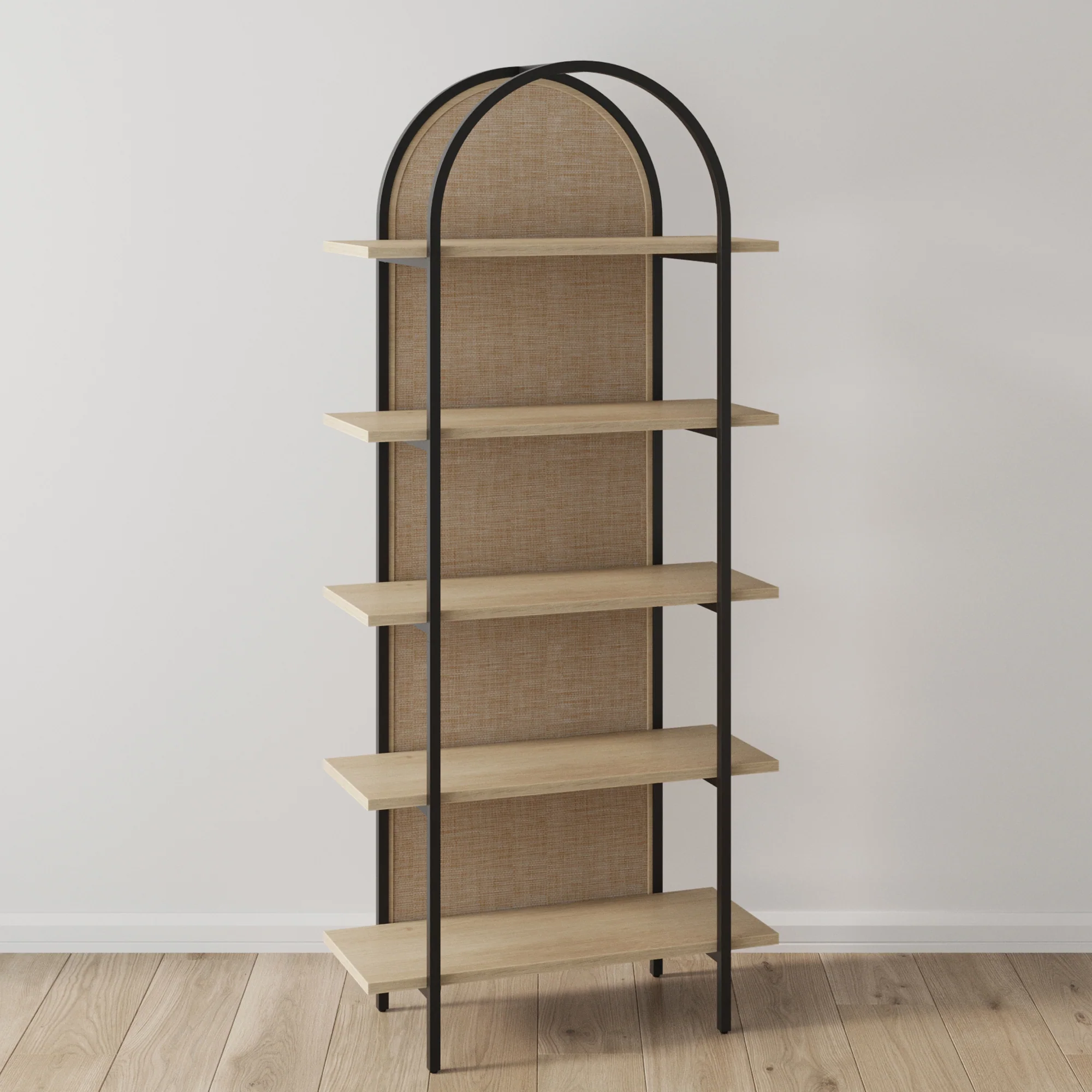 Boho Rattan & Wood Arched Bookshelf - Image 3