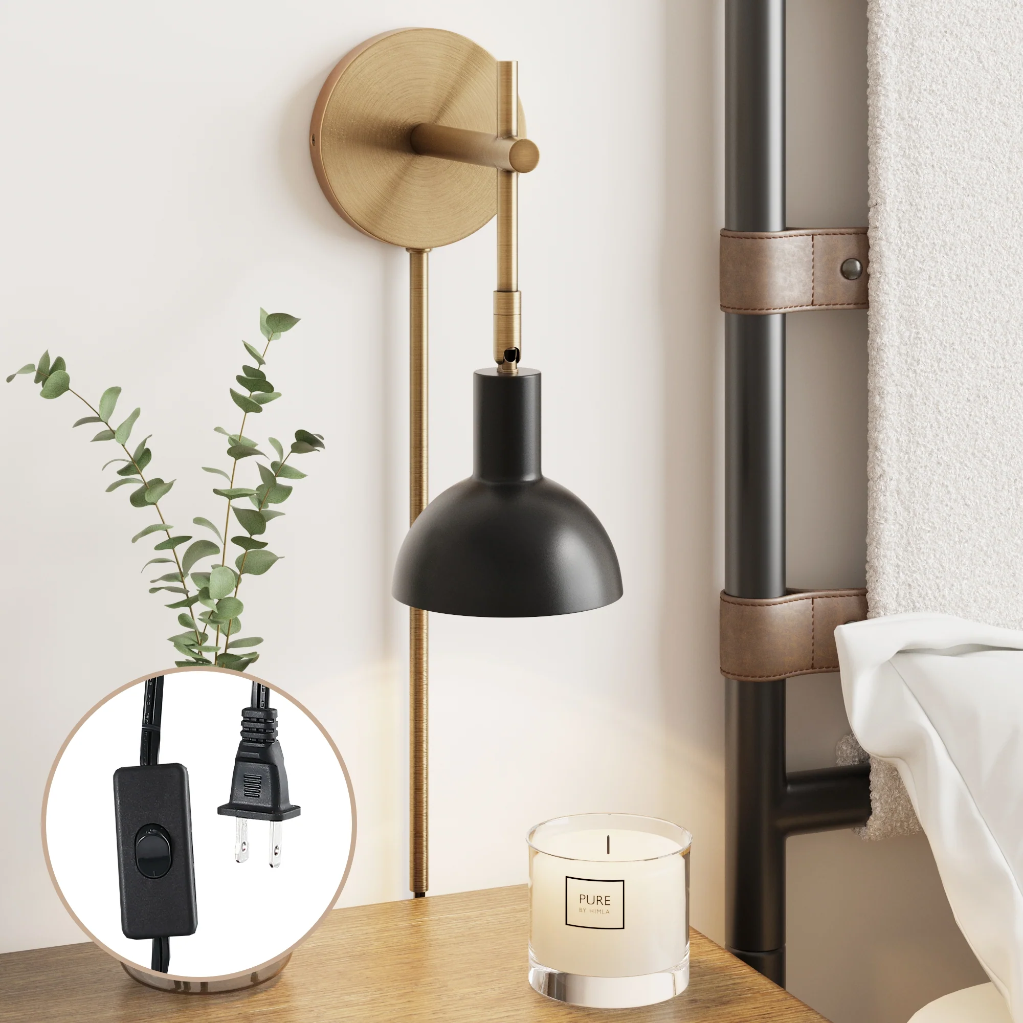 Plug-In Adjustable Metal Wall Light Brass - Image 3